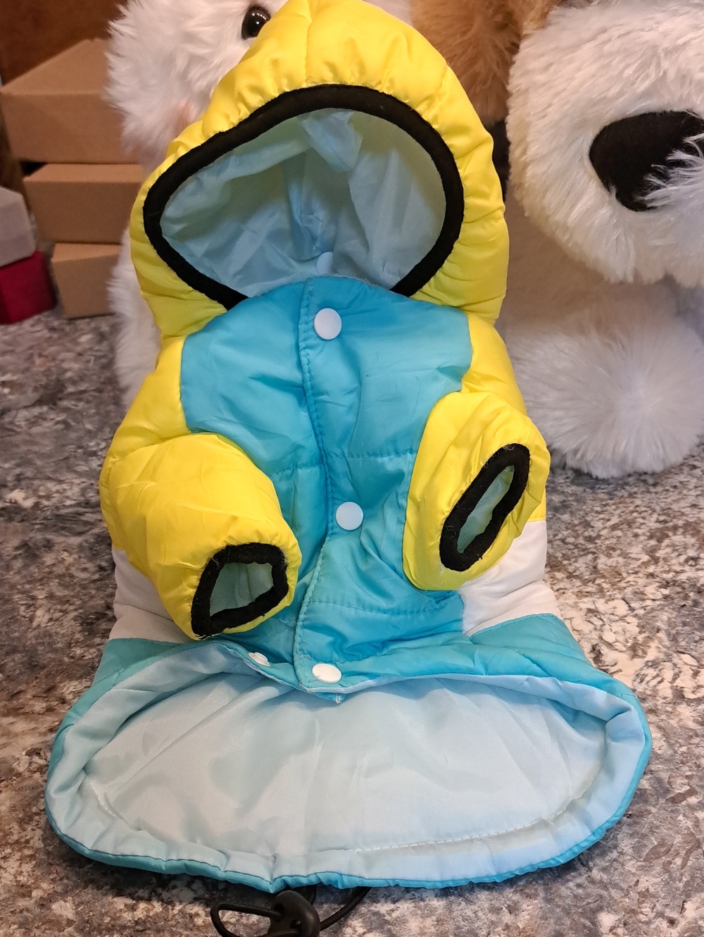 Yellow & Light Blue Insulated Hooded Dog Coat
